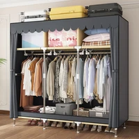 Easy assembly wardrobe, non-woven cloth cover, portable metal wardrobe with 3 hanging rods, suitable for living room and bedroom