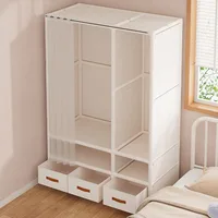Steel Pipe Simple Wardrobe Heavy-Duty Bedroom Closet Sturdy Durable Rental Room Wardrobe Dust-Proof Storage Cabinet