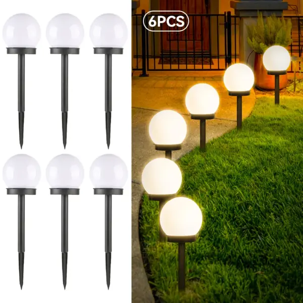 6PCS Solar Garden LED Ball Lights Outdoor Waterproof Night Lamps For Path Yard Lawn Road Courtyard Ground Lighting Decoration