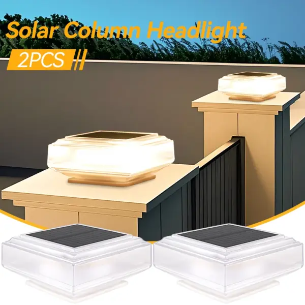 2Pcs Solar Pillar Lights Post Caps Garden Lights Waterproof Fence Lamp for Patio Park Wooden Posts Lawn Camping Outdoor Decor