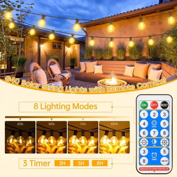 15M/20M/30M Solar String Lights G40 Patio Lamp 8 Light Modes Shatterproof Bulbs Waterproof Hanging Lights for Outdoor Decoration