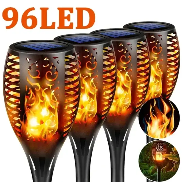 96 Led Solar Power Light Simulation Flame Lamps Waterproof Garden Decoration Outdoor Lawn Path Garden Floor Lights for Festive