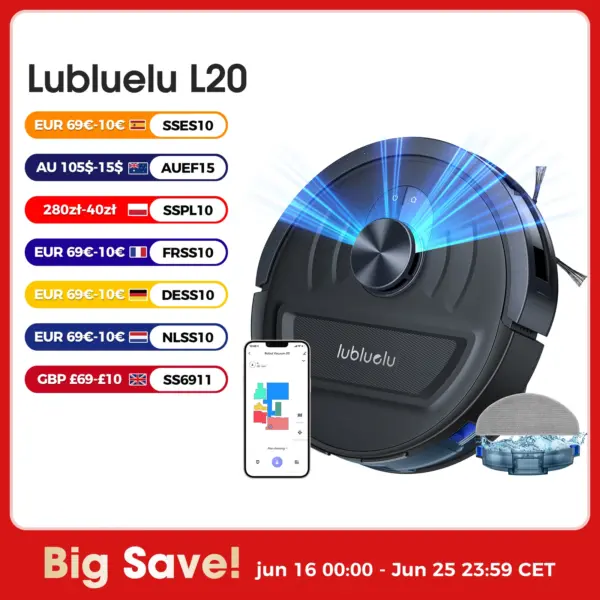 5500Pa Robot Vacuum and Mop, 3 in 1 Robotic Vacuum Cleaner, Lubluelu L20 Smart Mapping, 30 No-go Zones, for Carpet Pet Hair
