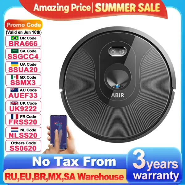 ABIR X6 Robot Vacuum Cleaner, Visual Navigation,APP Virtual Barrier,6000PA Suction,Smart Home Mop,Floor Carpet Washing Appliance