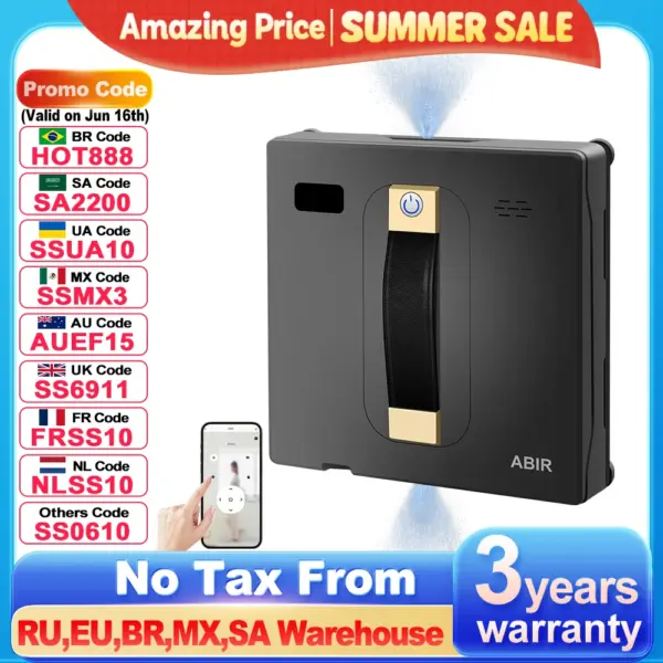 Robot Window cleaner ABIR WD8,Dual Water Spray,Smart Memory,High Vacuum Suction, Laser Sensor, Home Wall Glass Cleaning Robot