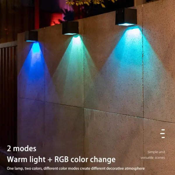 1pcs Square Solar Wall Lights 2 Modes Led Warm White+Colorful Light Waterproof Outdoor Automatic Night Lamp for Garden Patio