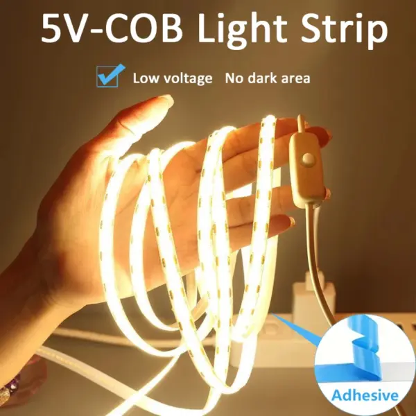 USB LED Strip Lights 5V 320LEDs/M Warm White COB LED Strip Flexible Lamp Tape DIY TV Mirror Backlight Kitchen Room Lighting