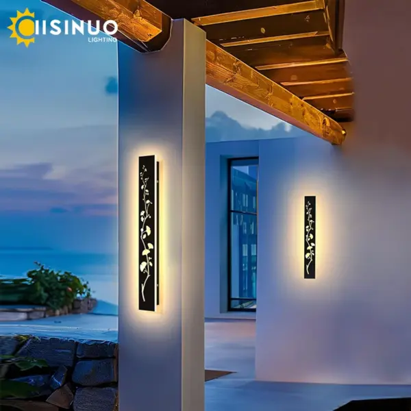 Outdoor Waterproof Stainless Steel Wall Light with Lotus Pattern IP65 Rustproof Long Wall Lamp for Garden Courtyard Villa Garage