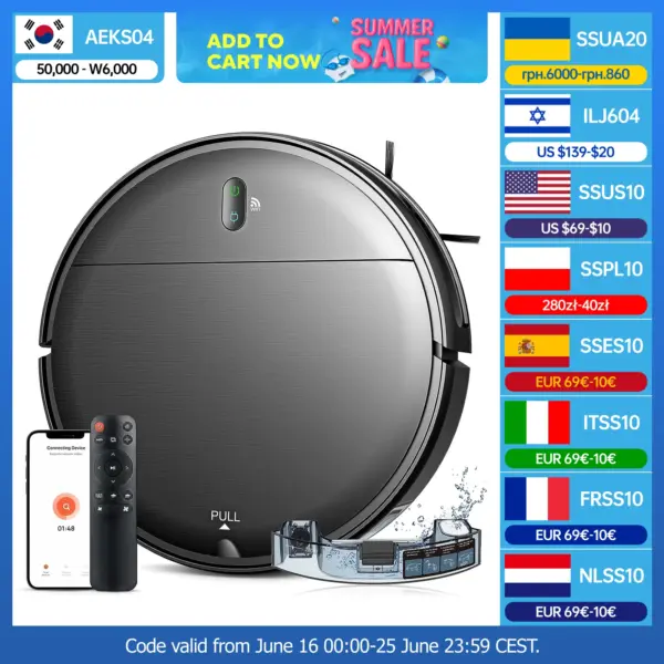 RAYFURN BR151 Wireless Smart Robot Vacuum Cleaner 6000Pa Strong Suction Multifunction Super Quiet Vacuum For Hard Floors Carpets