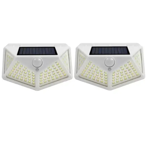 JVEE 2PCS White 100LED Solar Wall Lamp All Sides Luminous Motion Sensor Human Induction Yard Waterproof Stairs Outdoor Light