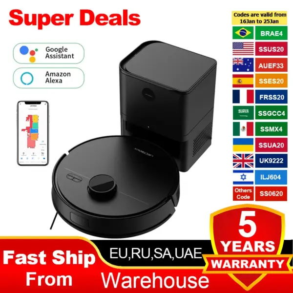 LDS Robot Vacuum Cleaner & Mop Liectroux M70 Pro,Wet Dry Cleaning,Self Empty,Multi-floor Map,6500Pa,Carpet Boost,Max.175Mins Run