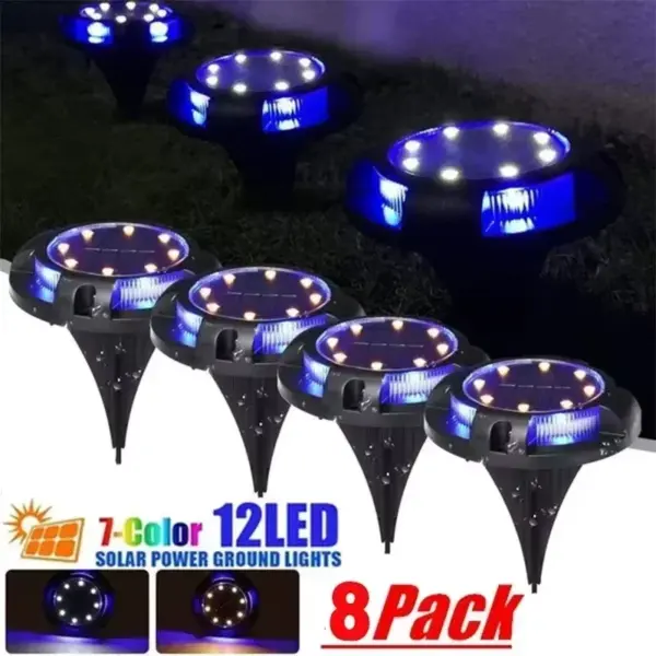 Solar Lights Outdoor With 12 LEDs Bright Multi-Color Solar Ground Lights For Pathway Garden Yard Lawn Walkway Decorations