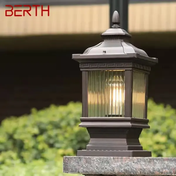 BERTH Outdoor Classical Post Lamp Simple Electricity LED Pillar Light Waterproof for Villa Courtyard Retro Garden Landscape