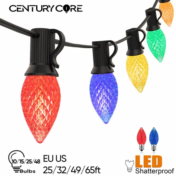 Colorful C7 Led Lights String EU US Street Garland Light 110V 220V Waterproof Shatterproof Patio Lights for Indoor Balcony Porch
