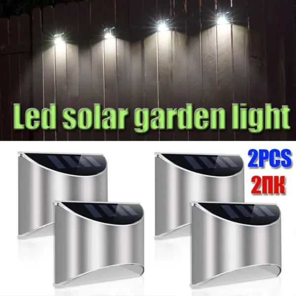 2Pcs Stainless Steel Solar Wall Lights Courtyard Waterproof Outdoor Lighting Emergency Patio Step For Garden Fence and Street