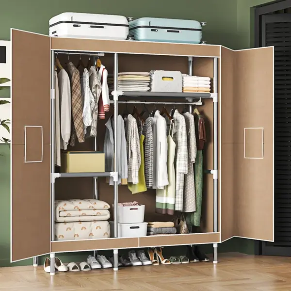 Magnetic door simple wardrobe, sturdy and durable steel pipe frame, large storage space, suitable for home and bedroom