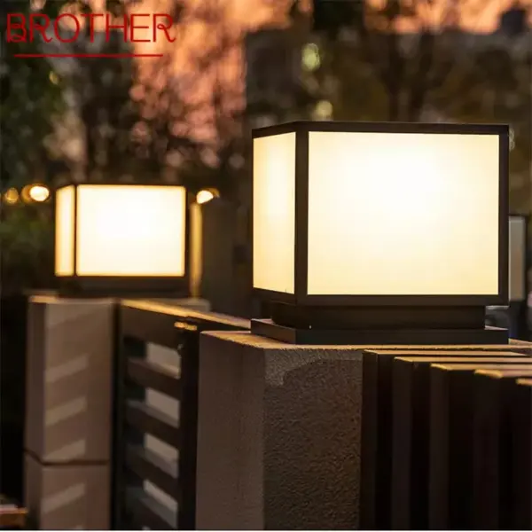 BROTHER Outdoor Vintage Post Lamp Simple Square Pillar Light Waterproof Modern LED for Home Villa Garden Patio Decor