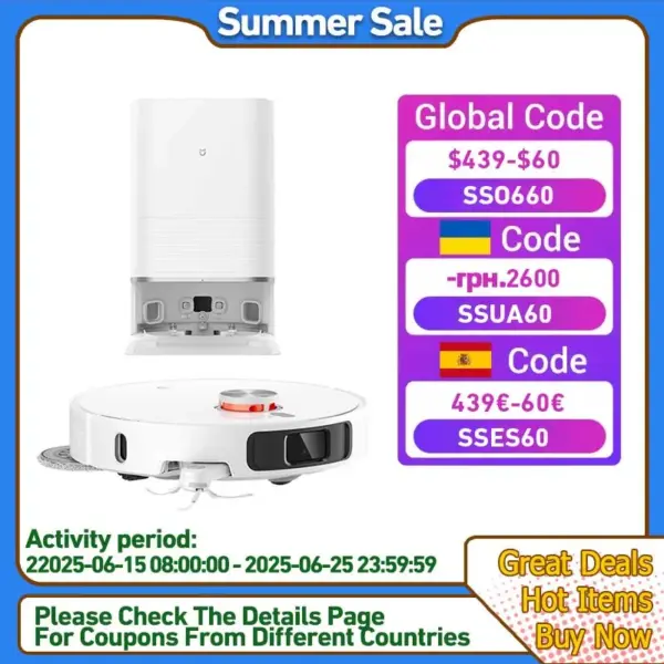 Xiaomi Mijia Sweeping and Dragging Robot M40 D110CN Vacuum Cleaner Self Cleaning Hair Cutting Telescopic Robotic Arm 12000Pa