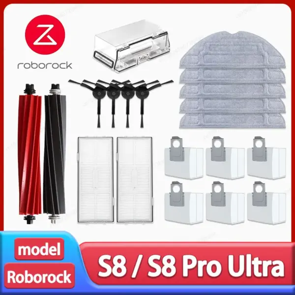 Roborock S8 Pro Ultra、S8+、S8 Robot Vacuum Spare Parts Main Side Brushes Mop Cloths HEPA Filters Dust Bags Accessories