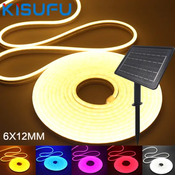 DC24V Solar LED Neon Strip Light Waterproof Warm White Blue Red Pink 6x12mm 2835 120LEDs/m Flexible Neon Rope Light Garden Decor