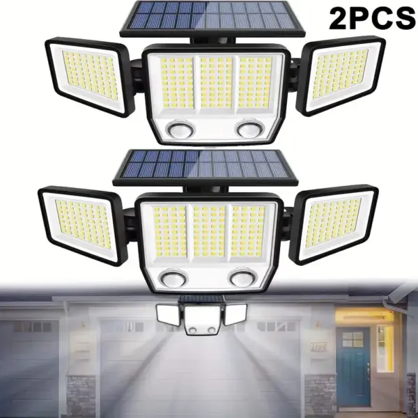 2PCS 236 LED Outdoor Solar Lights with PIR Motion Sensor Light 3 Modes Waterproof 3 Head Solar Wall Lamp for Yard Garden Garage