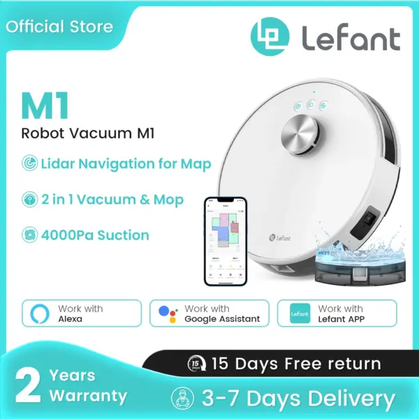 Lefant M1 LDS Robot Vacuum Cleaner with Multi Plane Mapping, 4000Pa Suction,Schedule, App/Alexa Control, for Pet Hair