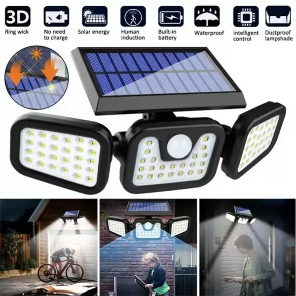 Led Solar Light Outdoor Motion Sensor Human Body Sensing Adjustable Head Ip65 Waterproof Solar Three Head Wall Lamp Garden