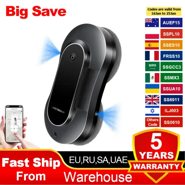 Liectroux YW810 Window Vacuum Robot Cleaner, Dual Ultrasonic Spray,Laser Sensor,Smart Home Glass Wall Washing,APP&Remote Control