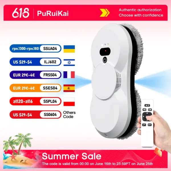 PuRuiKai Atomizing Ultra Thin Robot Vacuum Cleaner Window Cleaning Robot Window Cleaner Electric Glass Remote Control for Home
