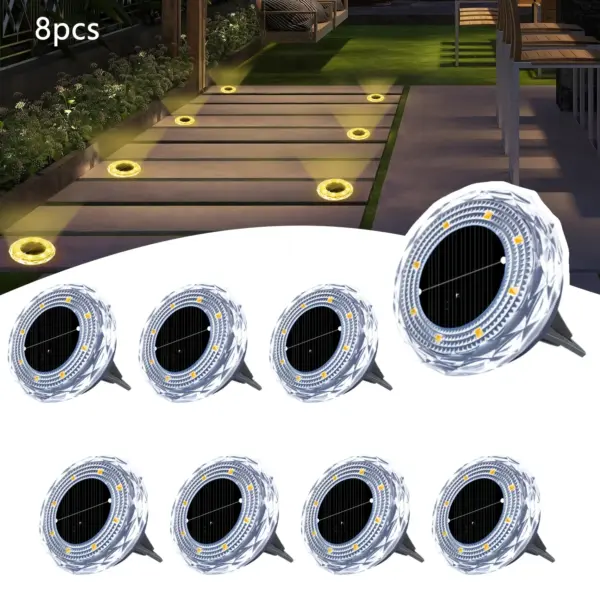 4/8PCS Solar Ground Light 8LED Waterproof Solar Disc Light for Garden Passages Driveway Lawn Lights Outdoor Landscape Lighting