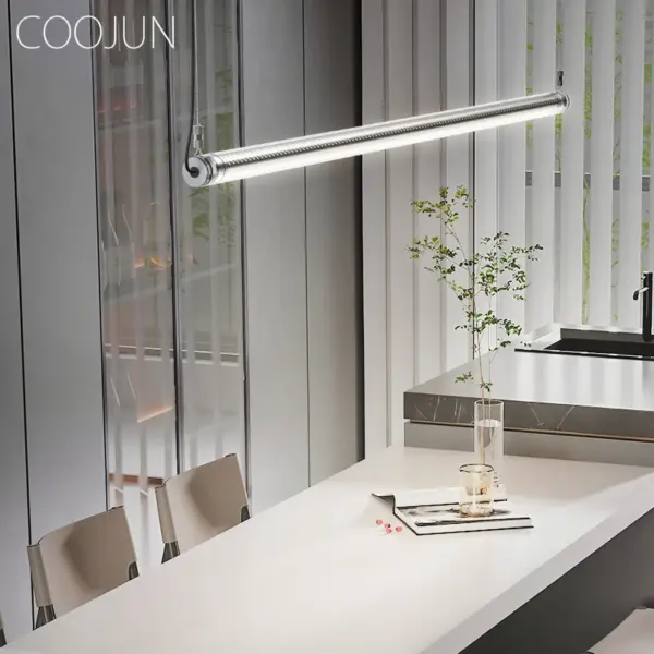 COOJUN LED Glass Pendant Light Clear Round Tube Island Lamp 0-10V/Triac CCT Change Dimming Home Office Conference Pendant Lights