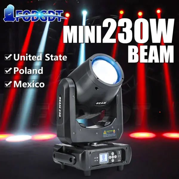 From EU/US MINI 230W 7R Beam Moving Head Lights Spot Lighting Stage Bulb Professional Equipment Wedding For DJ DISCO Theater Bar