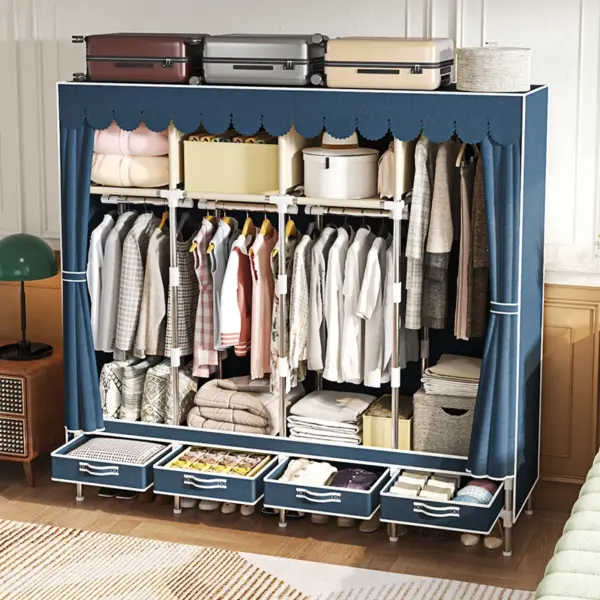 Free-Standing Metal Wardrobe Organizer with 4 Drawers, 67.71inch (170cm), Wall-Mounted Storage System, Easy to Assemble, No Power Supply Required, Huge Capacity ≥3.2 Cubic Ruler, Home Wardrobe Solution