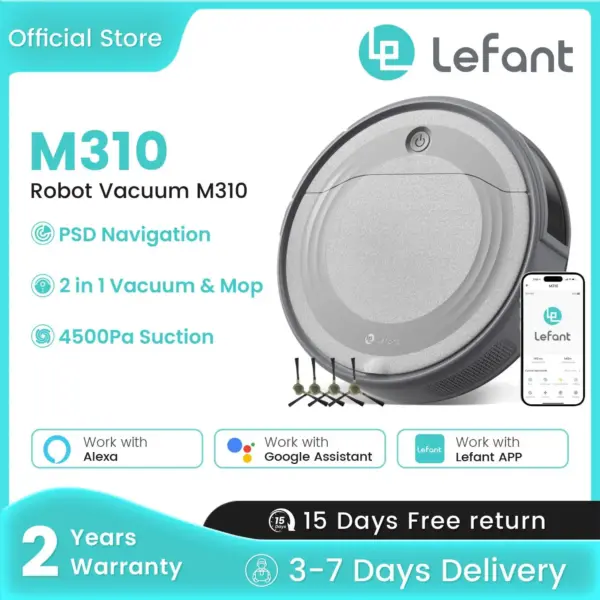 LEFANT M310 Robot Vacuum Cleaner ,4500Pa Suction , 180 Minutes, Precisely Avoids Obstacles, App/Alexa Control, Tangle Free