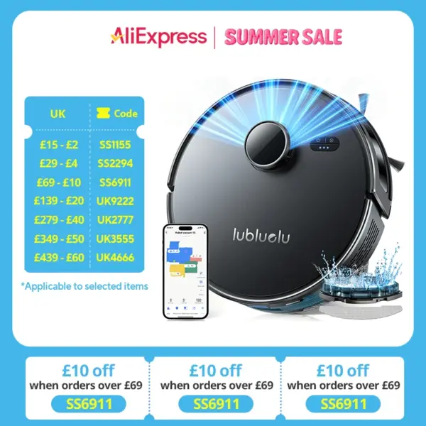 Lubluelu L15 Robot Vacuum And Mop Combo 5000Pa, Robot Vacuum, Auto-Charging, 5 Maps, 30 No-go Zones, 3 In 1 Robot Vacuum Cleaner