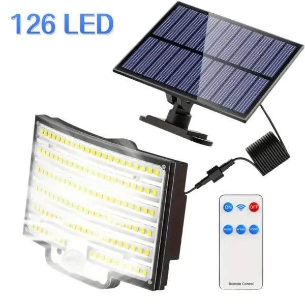 1/2PCS Solar Outdoor Lights 126 LED Motion Sensor with Remote 3Modes Waterproof Solar Security Flood Lights for Patio Wall Lamp