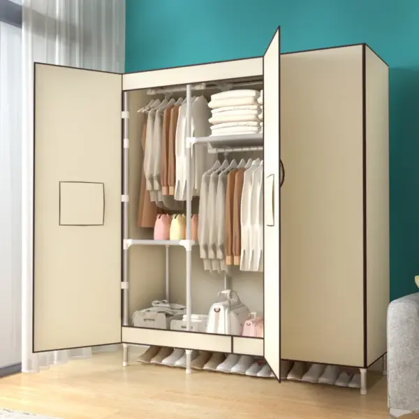 Large-capacity home bedroom assembly wardrobe, portable wardrobe with magnetic doors, apartment storage cabinet, wardrobe rack