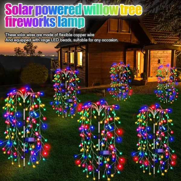 1PC 200LED Solar Firework Light Outdoor Waterproof Willow Tree Firework Lights Fairy LED Garden Decoration Lawn Holiday String