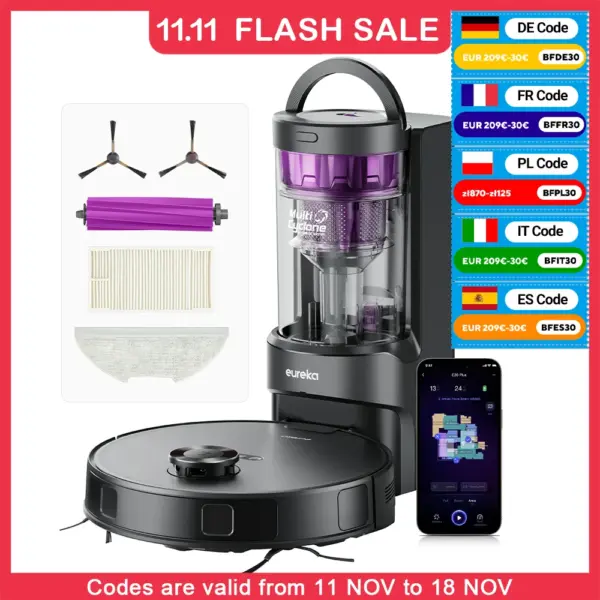 Eureka E20+ 8000 Pa Self-Emptying Robot Vacuum Cleaner, 180 Min Battery Life, DuoDetect AI 3D Obstacle Avoidance