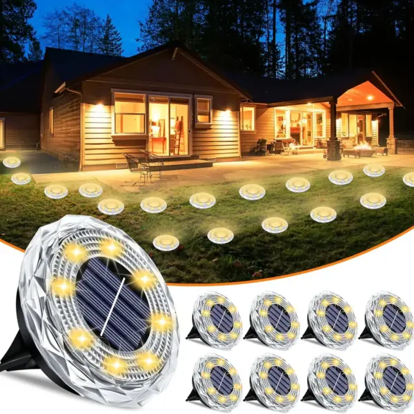 4/8PCS Solar Power Disk Light 8 LED Solar Pathway Light Outdoor Solar Light Waterproof Solar Buried Light for Patio Garden Decor
