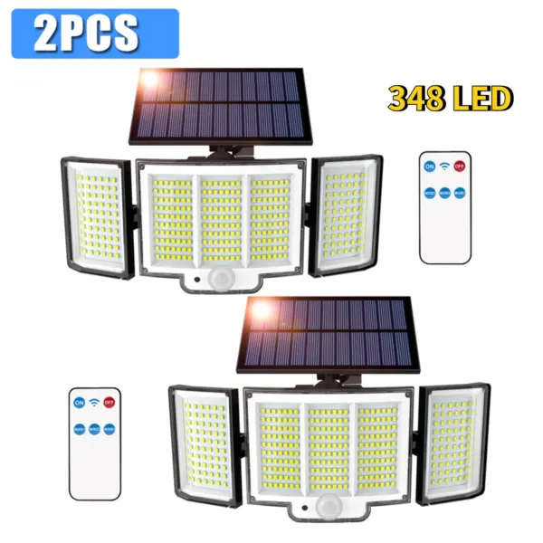 2PCS 348 LED Solar Light Motion Sensor Security Light 3 Lighting Modes Outdoor Solar Wall Lamp with Remote for Garden Courtyard