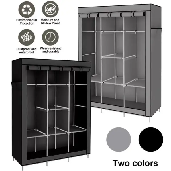 Portable Large Fabric Canvas Wardrobe Canvas Wardrobe With Hanging Rail Sheing Fabric Cloth Cupboard