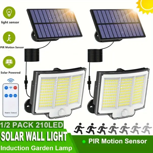 1/2 PCS 210 LED Split Solar Light Motion Sensor Security light 3 Modes Waterproof Outdoor Solar Wall Lamp for Yard Garden Garage