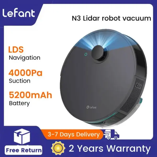 Lefant N3 Robot Vacuum Cleaner with Mapping, D-ToF Laser Sensor, 4000pa, 200min, Virtual Barriers, Cleaning of Selected Area