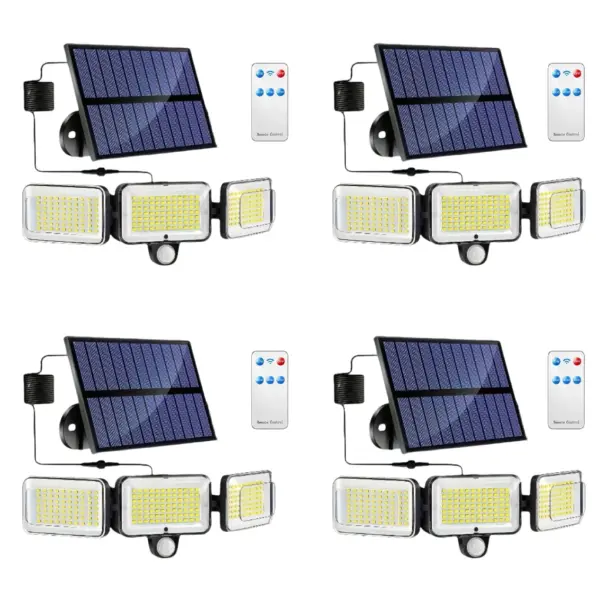 2/4Packs 224LED Outdoor Solar Lights 3 Heads Motion Sensor Light with Remote Control Waterproof Solar Wall Lamp for Patio Garden