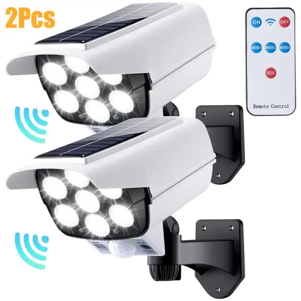 1-2Pack 77LED Solar Motion Sensor LED Light Outdoor Dummy Camera Wireless Security Flood Light Waterproof Lamp For Home Garden