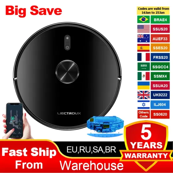 Robot Vacuum Cleaner Liectroux / LILIN X6,Laser Lidar Navigation,Wet & Dry Mopping,6.5KPa Suction,Multi-Floor Map,Carpet Boost