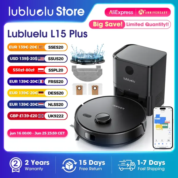 Lubluelu Robot Vacuum with Self Empty Station, Hands-Free Up to 60 Days,5000pa,Lidar Navigation,for Pet Hair, L15 PLUS