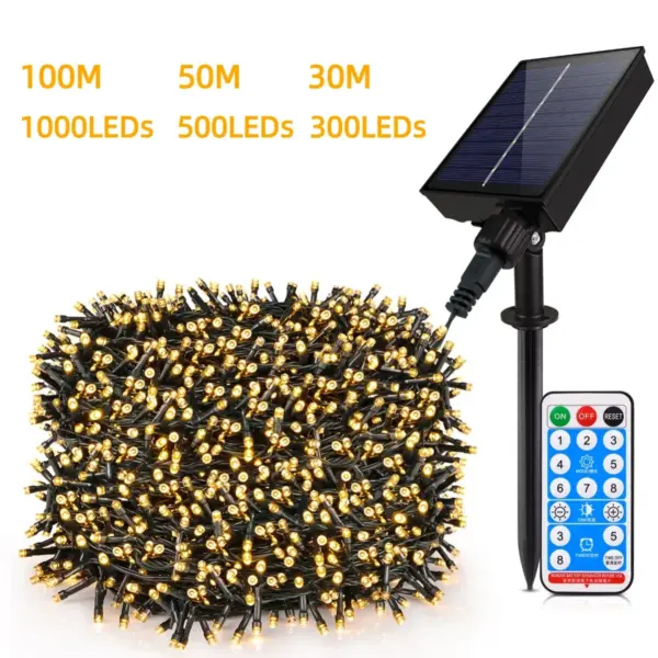 100M 50M 30M Outdoor Solar String Fairy Lights Waterproof Garland Large Solar Panel Fast Charge Lamp For Festival Garden Decor
