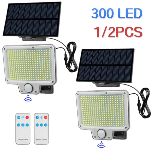 1/2PCS Solar Lights Outdoor 300LED Split Super Bright Motion Sensor Lights 3 Modes Waterproof Solar Flood Lights for Yard Garden